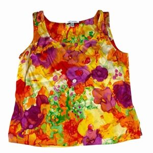 St. John Sleeveless Silk Blend Tank Top Womens Size M Watercolor Shirt Floral